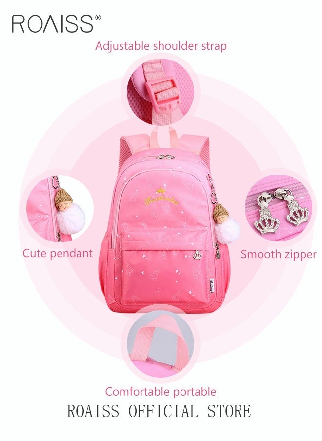 3 Item Starry Sky Design Cute Backpack Set Offers Generous School Bag Shoulder Bag and Pencil Case with Doll Keychain Suitable for Kids and Girls