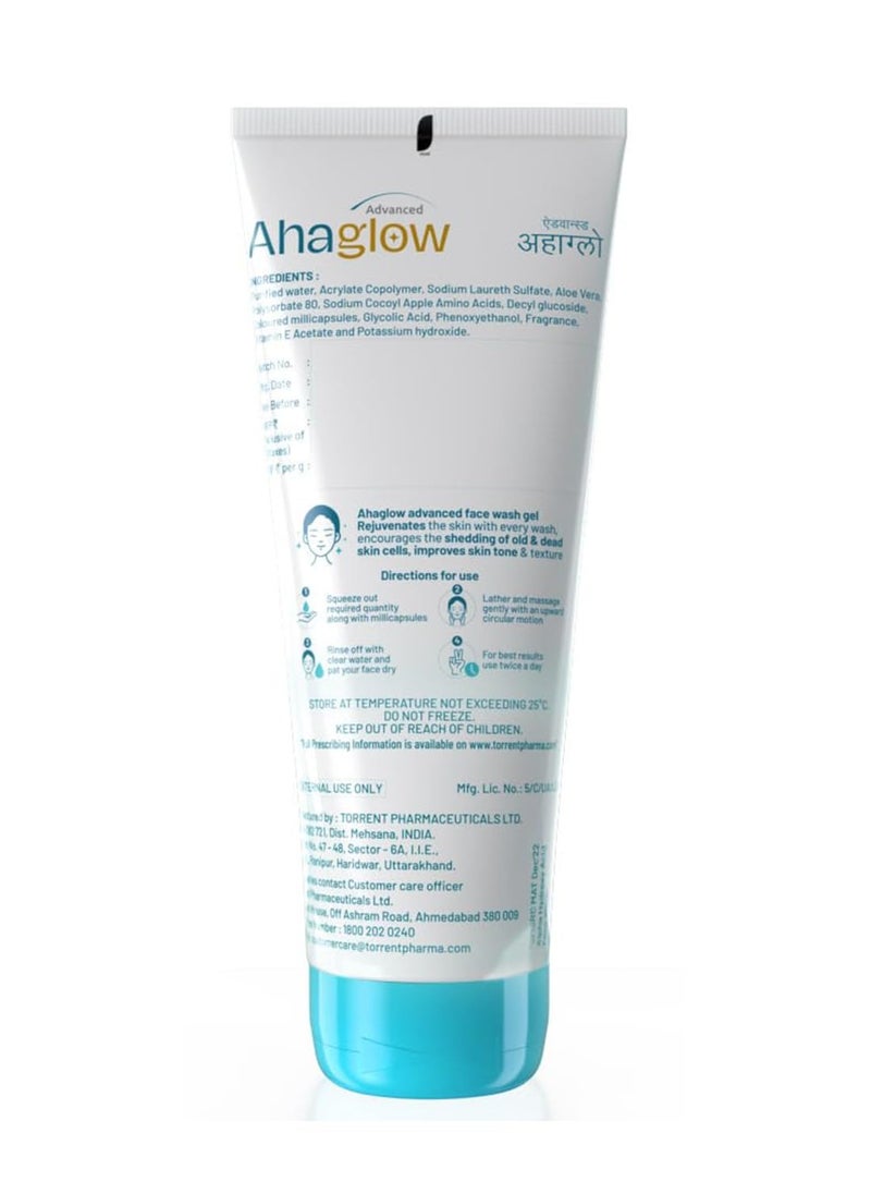 Advanced Face Wash Gel 200g with AHA(1% Glycolic Acid) Glow Bombs| Jojoba & Tea Tree Oil | Allantoin, Vitamin E & Oak bark Extract | No.1 Dermatologist Prescribed