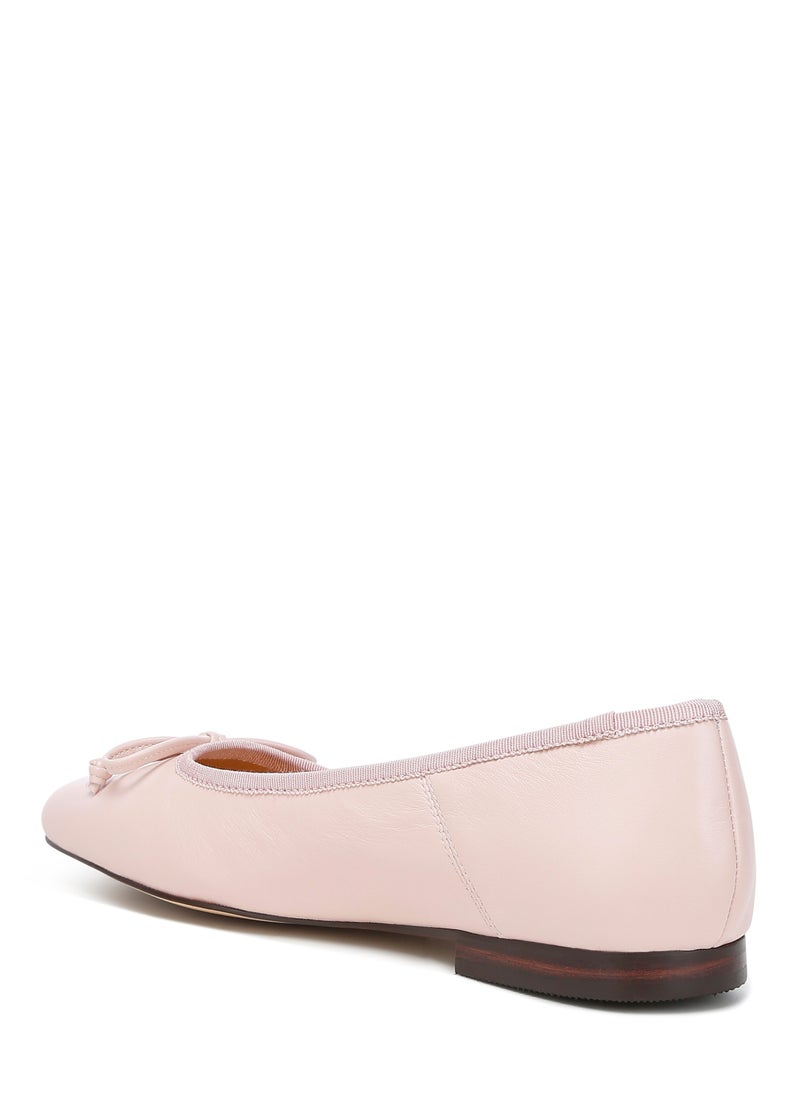 Square-Toe Bow Ballerinas in Pink