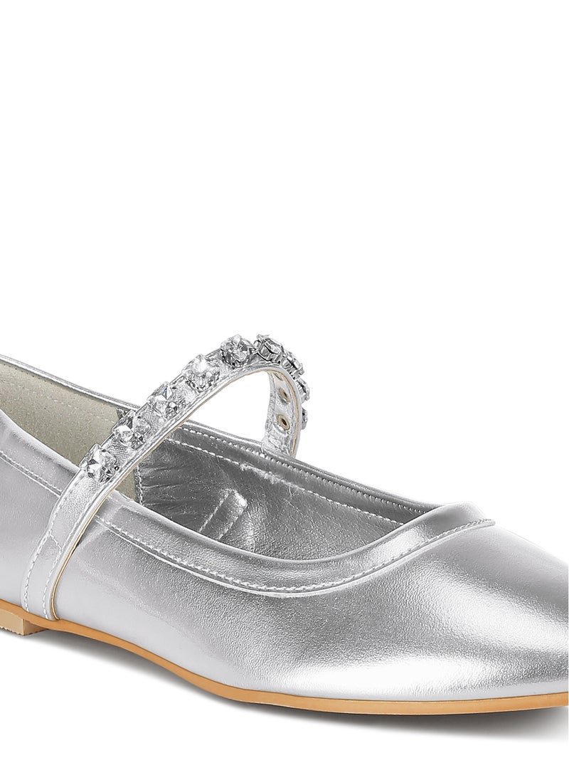 Metallic Mary Jane Ballerinas in Silver