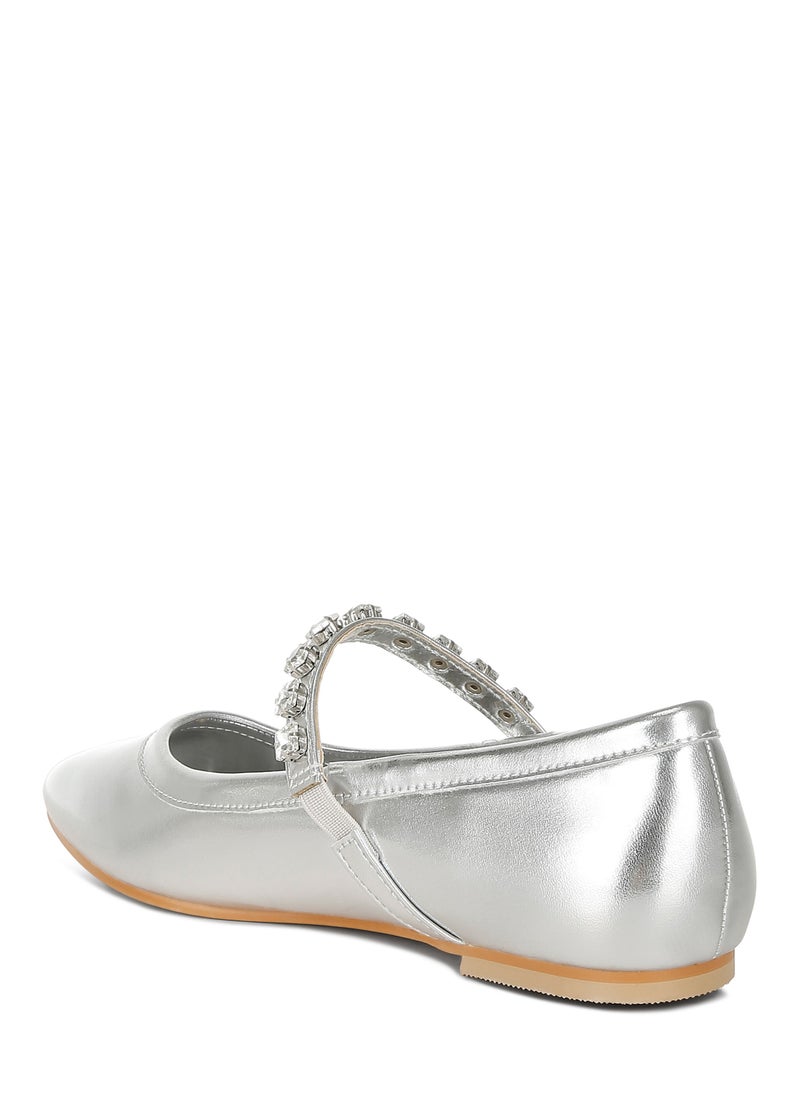 Metallic Mary Jane Ballerinas in Silver