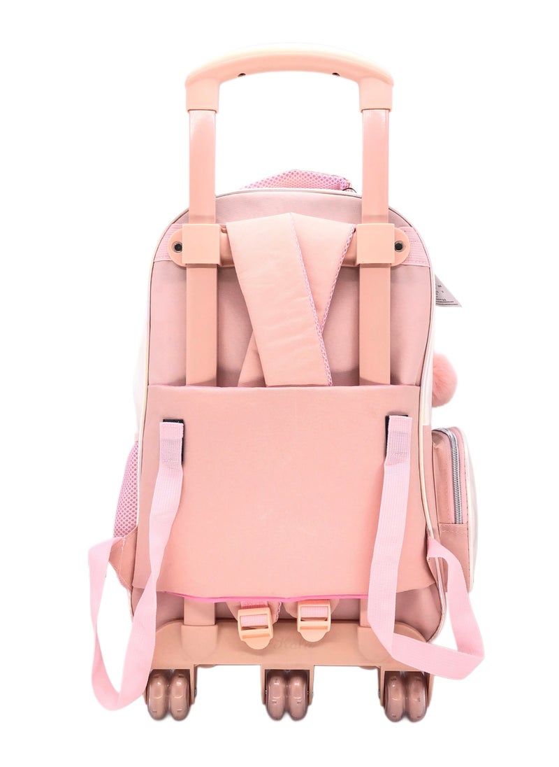 Peach Color Design Rolling Backpack 15 inch Wheeled Kids Backpack with Lunch Bag and Pencil Case for Girls Blue and Boys