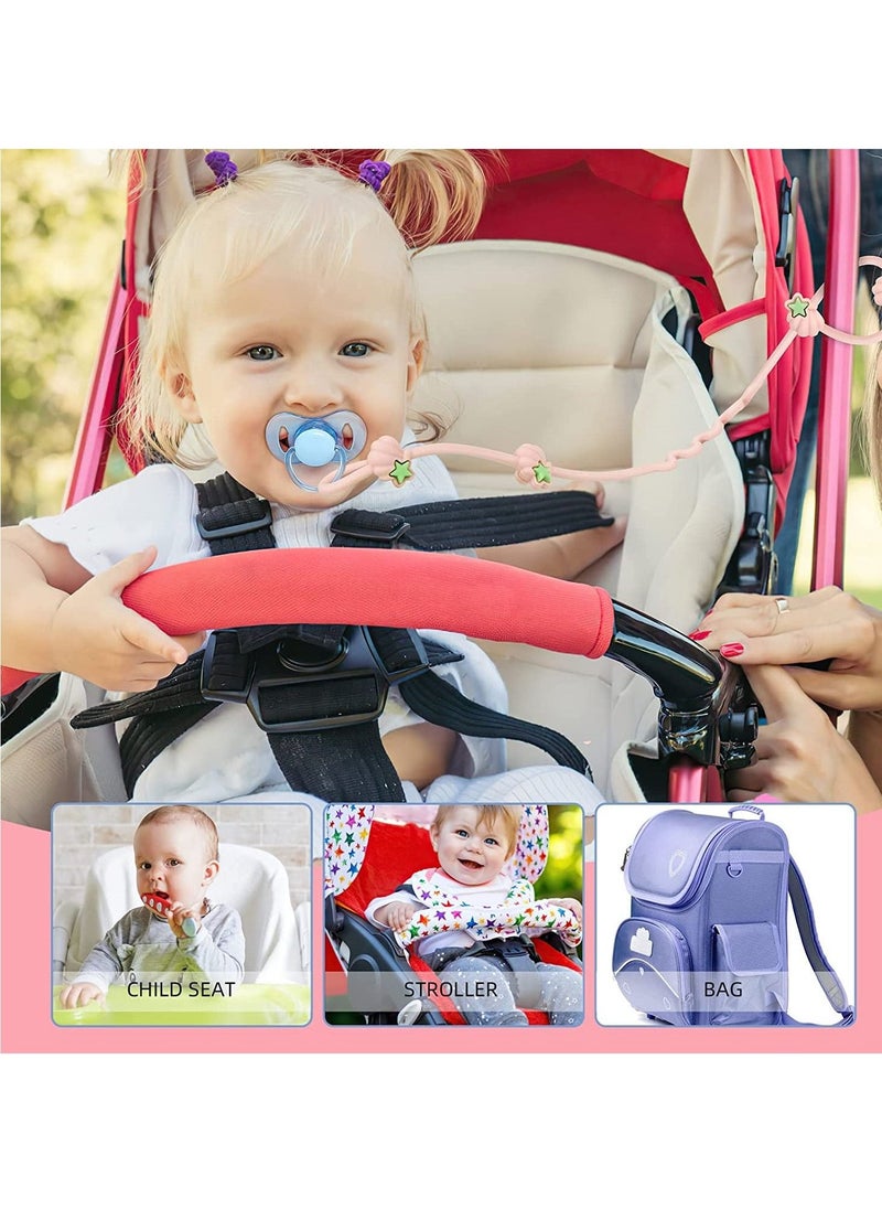 Pacifier Clip for Baby, Food Grade Silicone Stretchable Toy Safety Straps, Toy Leash Holder for Stroller HighChairs Car Seat, Sippy Cup Strap for Strollers, Pacifier Bottle Anti-Loss Chain 2PCS