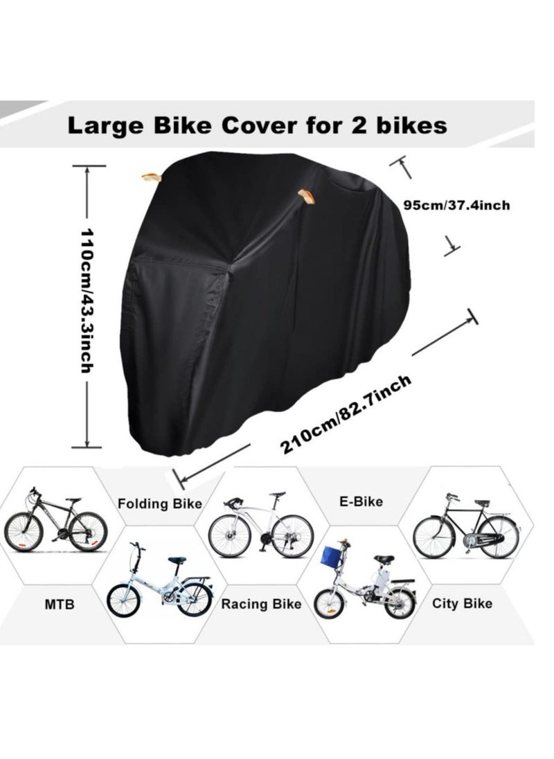 Waterproof Bike Cover, Large Bike Cover for 2 Bikes, 210x95x110cm 210T Bike Covers for Outside Storage, Outdoor Waterproof Bicycle Cover, Anti UV Rain Bike Covers with Storage Bag for Mountain/E-bike