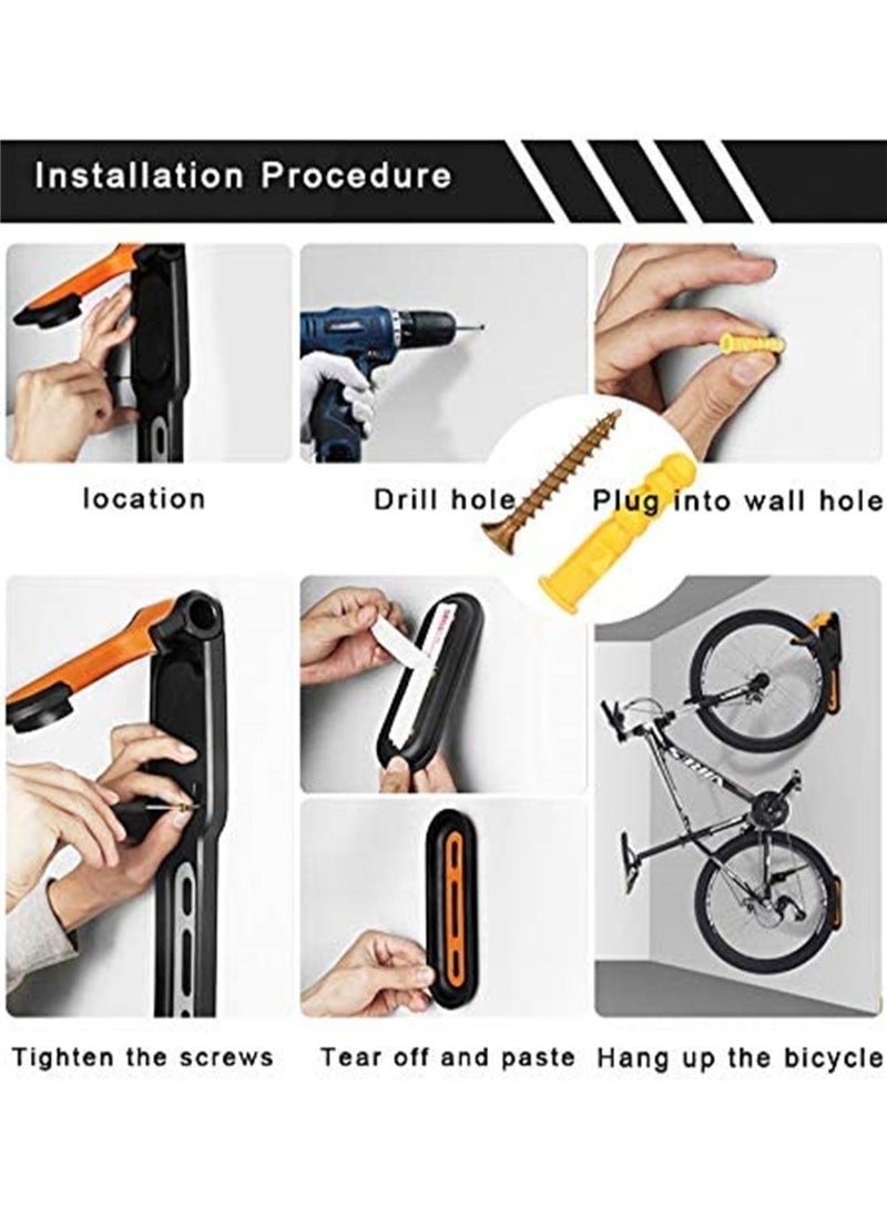 Bike Wall Mount, Enhanced Bike Storage Rack Hooks Adjustable Saving Space Bicycle Hanging Stand Bike Wall Storage Hanger Hook Vertical Bicycle Depot Wall Hanger with Screw