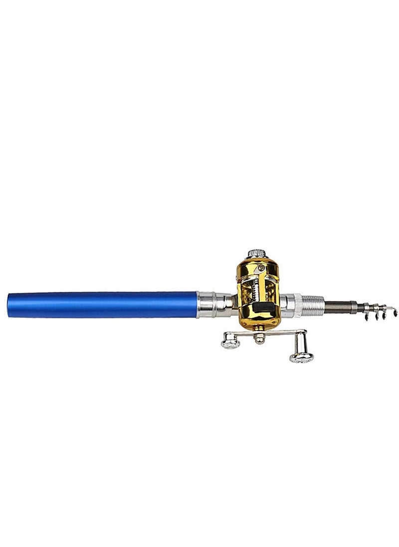 Fishing Rod, Portable Mini Telescopic Pen Fish Rod Aluminum Alloy Pocket Fishing Rod Pole and Reel Combo Pen Shape Folded Fishing Rod with Reel Wheel for Outdoor River Lake Fishing, Blue