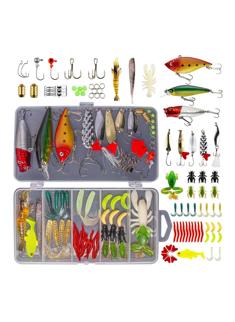 Fishing Accessories 78 Pcs for Freshwater Bait Tackle Kit for Bass Trout Salmon Fishing Accessories Tackle Box Including Spoon Lures Soft Plastic Worms Crankbait Jigs Fishing Hooks