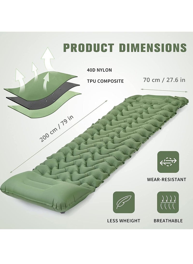 Camping Sleeping Pad, Extra Thickness 10 CM Inflatable Sleeping Mat with Pillow Built-in Pump, Compact Ultralight Waterproof Camping Air Mattress for Backpacking, Hiking, Tent, Traveling