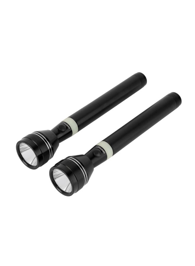 Rechargeable LED Flashlight, Pack of 2| Perfect for Indoor and Outdoor Use, 3 Hours Continuous Working| with Aircraft Aluminum Housing, 7W LED, Lithium Battery| Night Glow Rubber Ring, Resistant to Corrosion, Water and Shock| GFL4637N Black