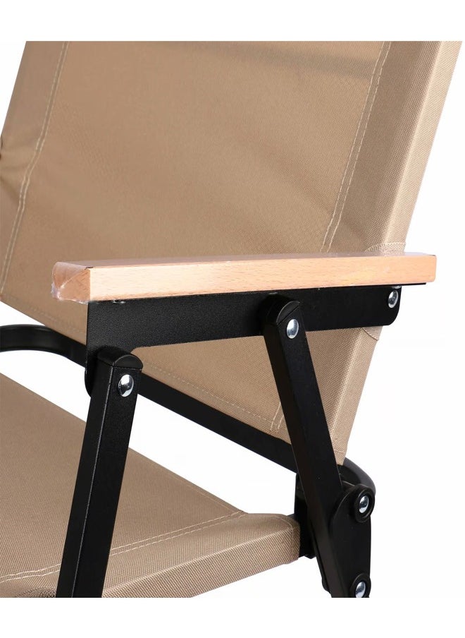 Foldable Camping Chair Set with Steel Armrests - Beige - 55x47x77 CM