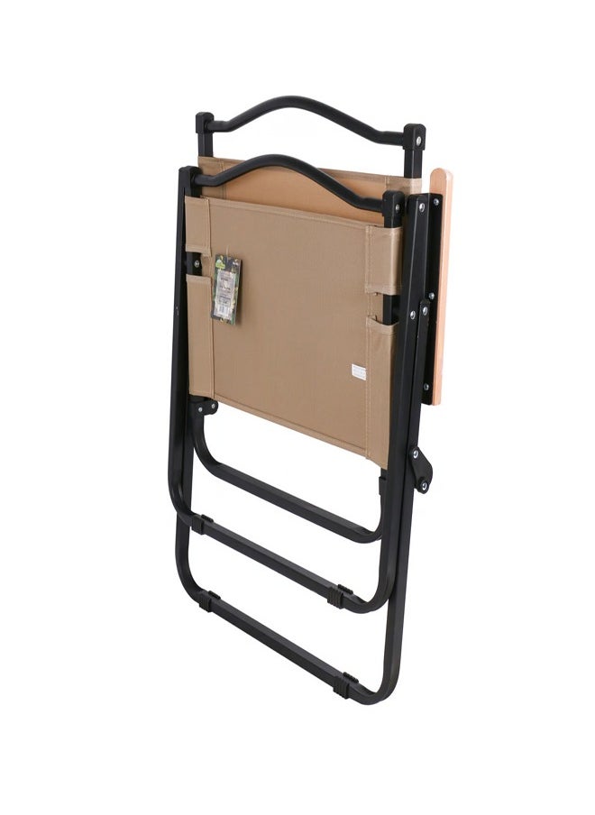 Foldable Camping Chair Set with Steel Armrests - Beige - 55x47x77 CM