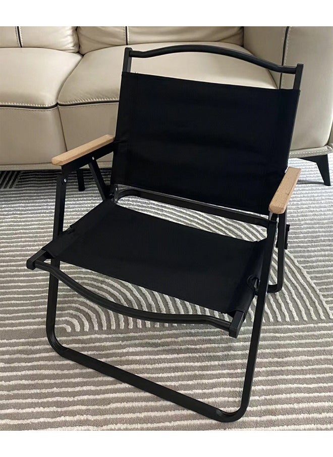 Foldable Camping Chair Set with Steel Armrests - Black - 55x47x77 CM