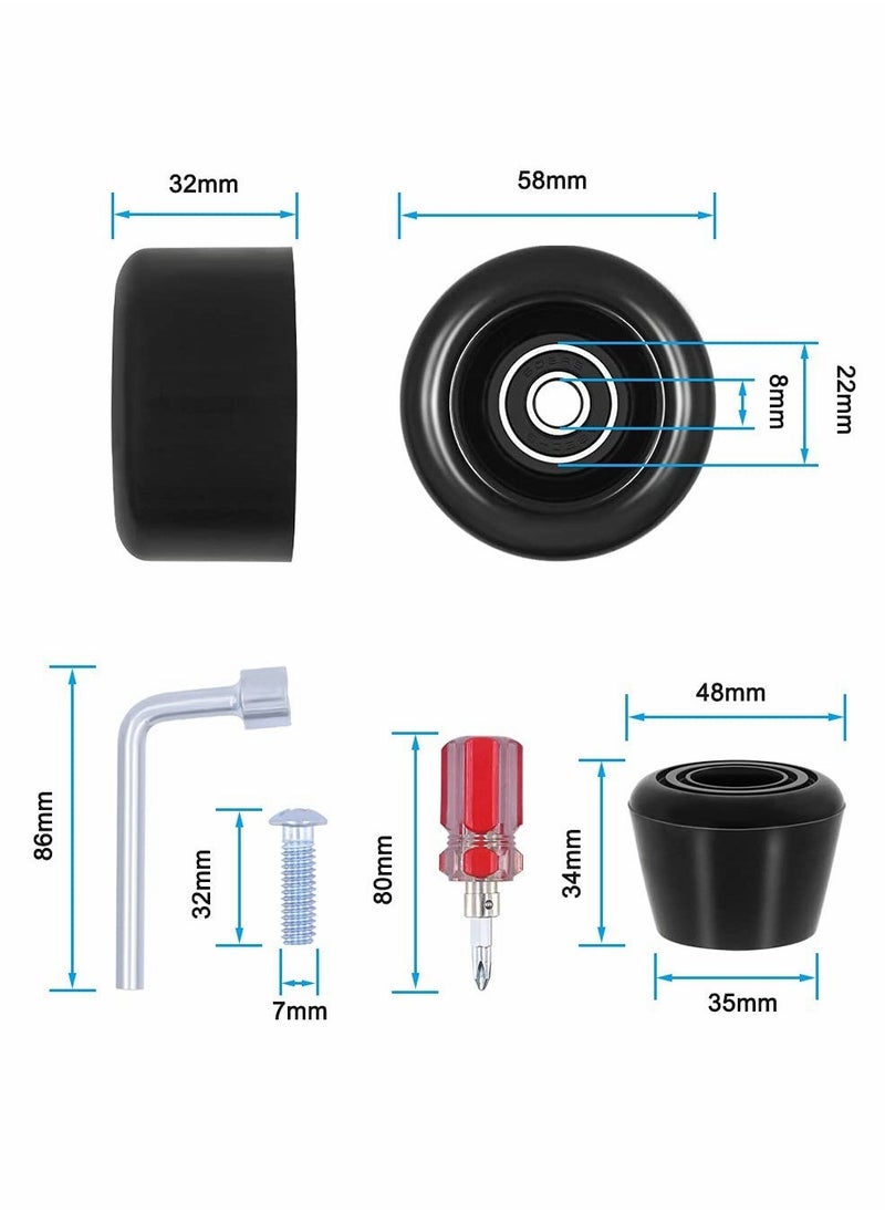 Roller Skate Wheels 8 Pack with Bearings Installed and 2 Toe Stoppers 32mm x 58mm 82A