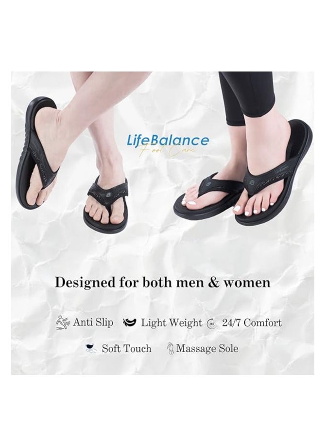 LifeBalance Plantar Fasciitis Sports Recovery Sandals with Arch Support for On-The-Go Foot Relief Flip Flop After Gym, Exercise