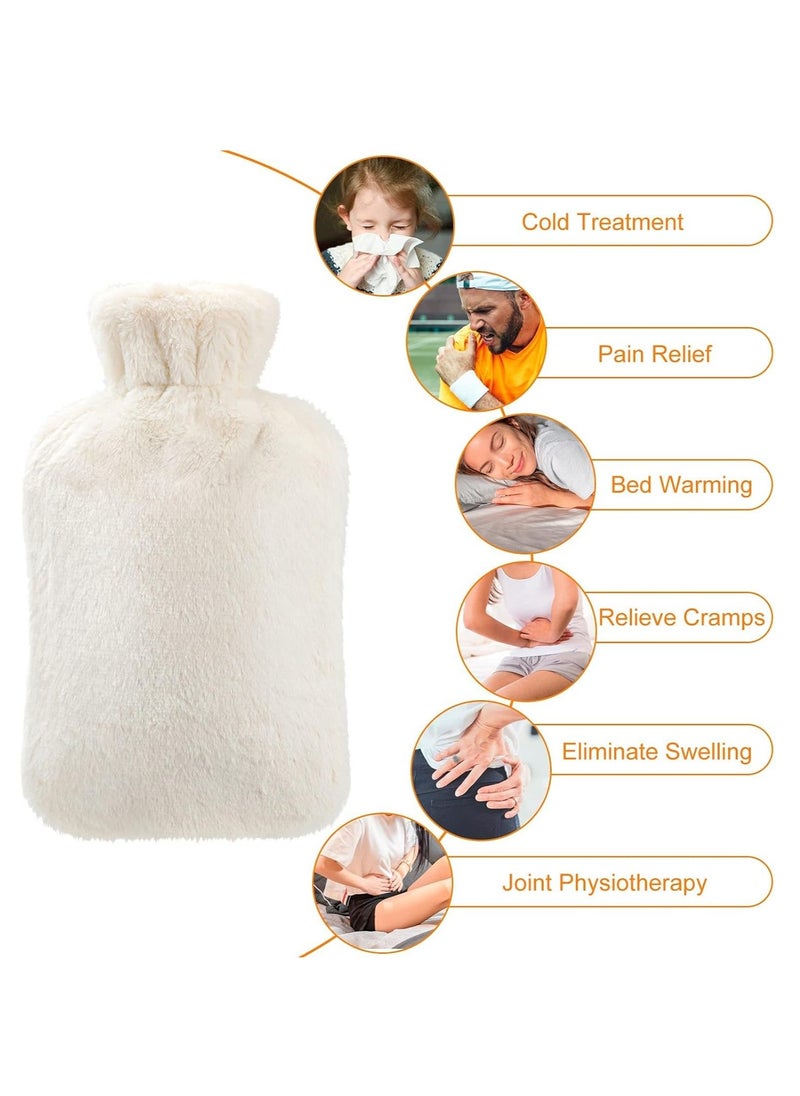 Hot Water Bottle with Soft Fleece Cover 2L Hot Water Bag for Cold and Hot Therapy Pain Relief and Back and Neck and Period Cramps