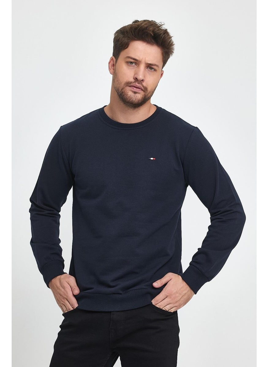 Men's Navy Blue Bicycle Embroidery Detailed Regular Fit Sweatshirt