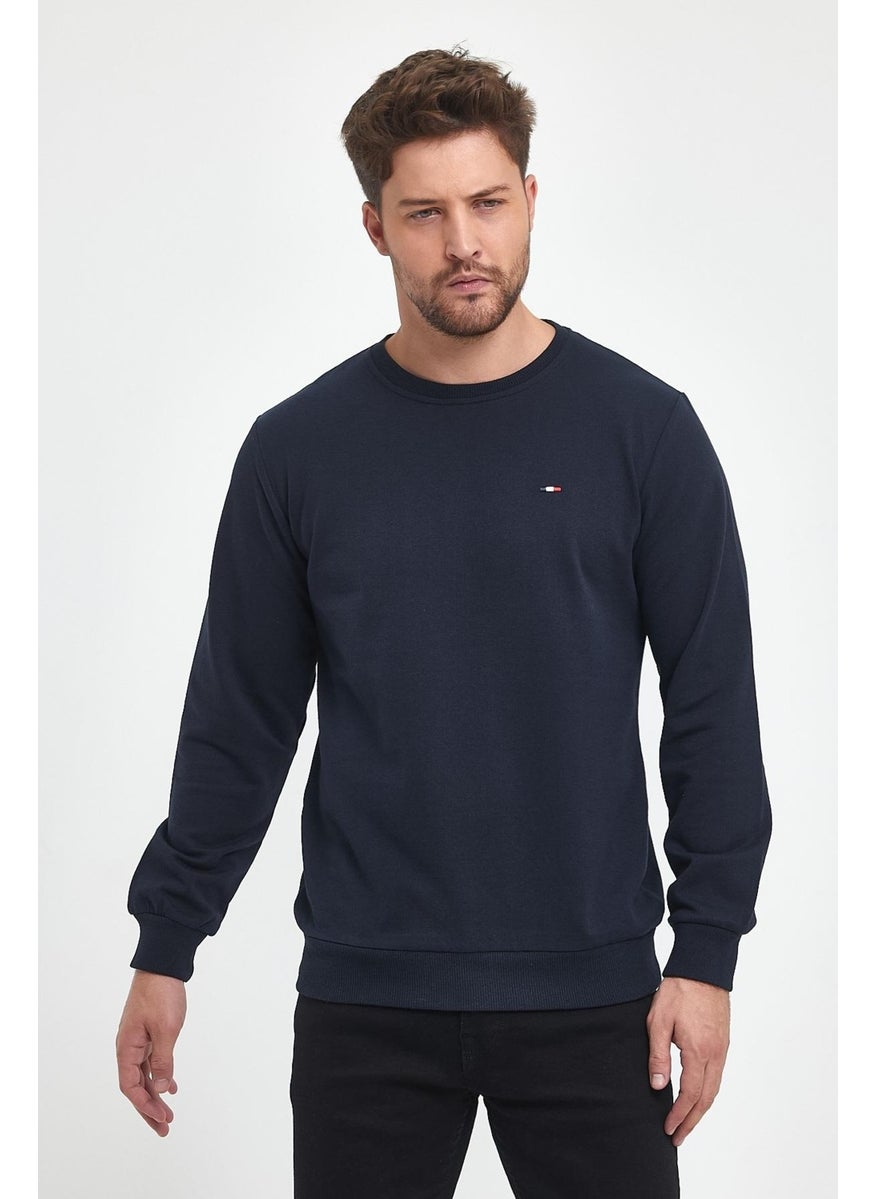 Men's Navy Blue Bicycle Embroidery Detailed Regular Fit Sweatshirt