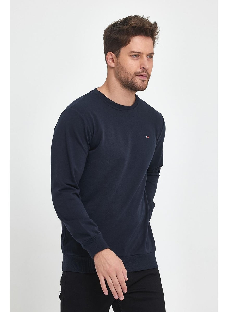 Men's Navy Blue Bicycle Embroidery Detailed Regular Fit Sweatshirt