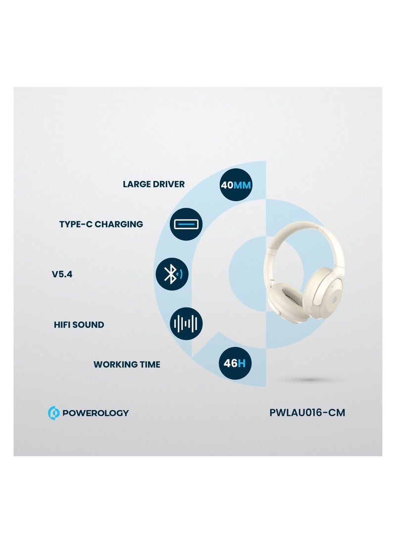 Hybrid ANC + ENC Headphone / HiFi sound / 46H working time / 10M Transmission distance / Ergonomic Design /Wireless / Bluetooth 5.4 / 40mm Large Driver - Cream
