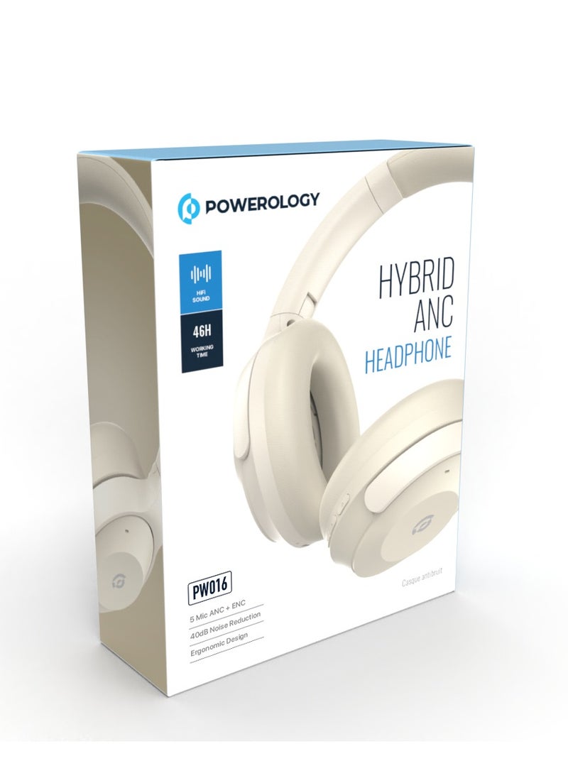 Hybrid ANC + ENC Headphone / HiFi sound / 46H working time / 10M Transmission distance / Ergonomic Design /Wireless / Bluetooth 5.4 / 40mm Large Driver - Cream