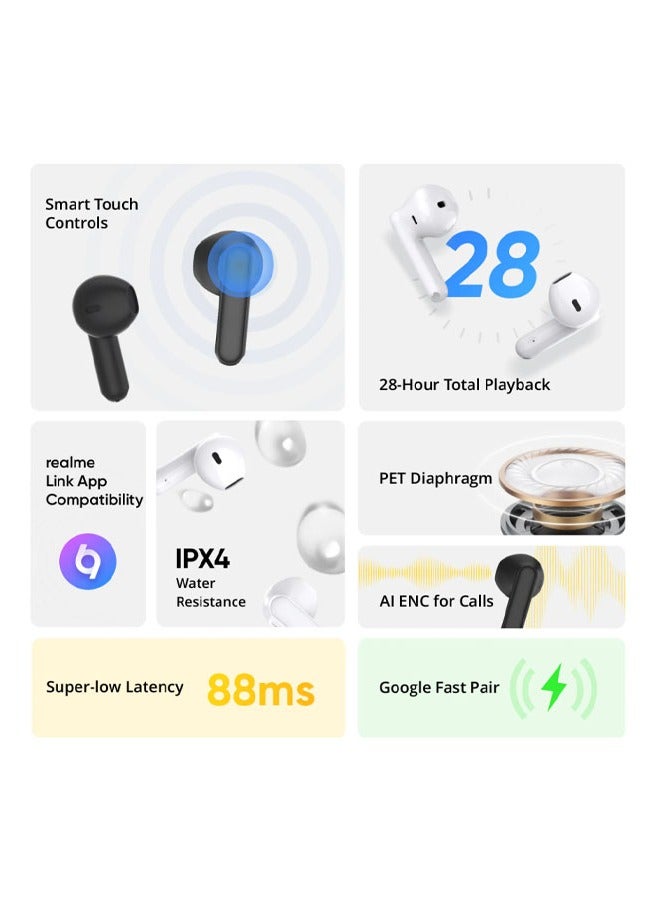 New Buds T01 True Wireless Earphones AI Noise Reduction TWS Bluetooth 5.4 IPX5 Waterproof 28H Battery Life Earphones -White