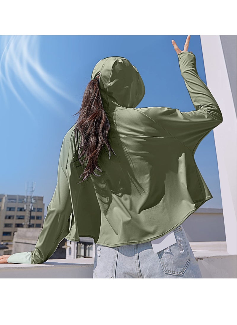 UV Protection Clothing, 2 Pcs Sun Protection Hoodie Jacket Full Zip UV Block Clothing for Women