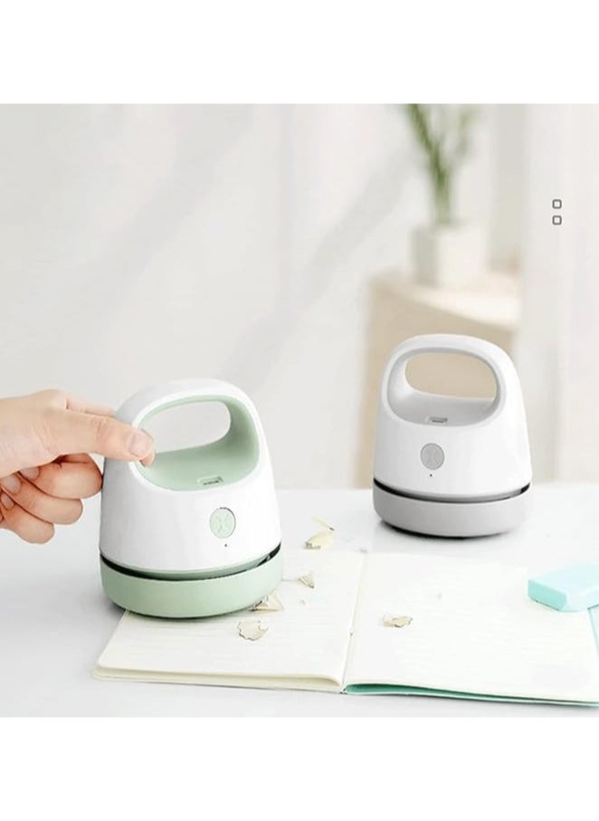 Mini Desk Vacuum USB Charging with Vacuum Nozzle Cleaning Brush Green