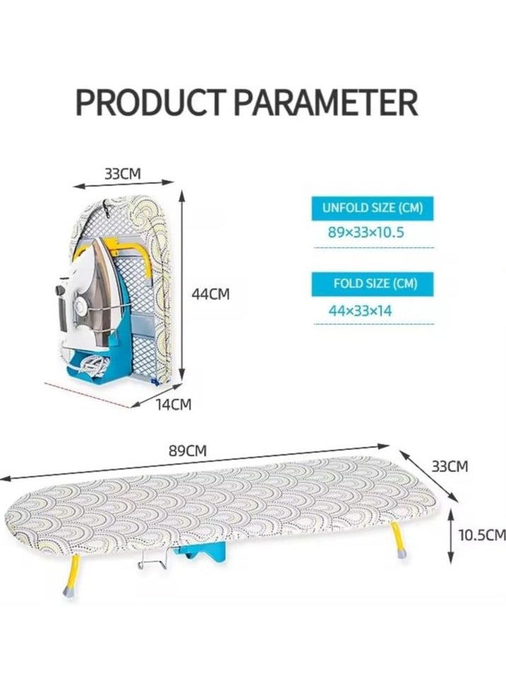 ADAK Compact Wall-Mounted Folding Ironing Board with Heat-Resistant Cover and Iron Storage - Space-Saving Adjustable Legs, Portable Tabletop Design for Home and Travel, designed for small space