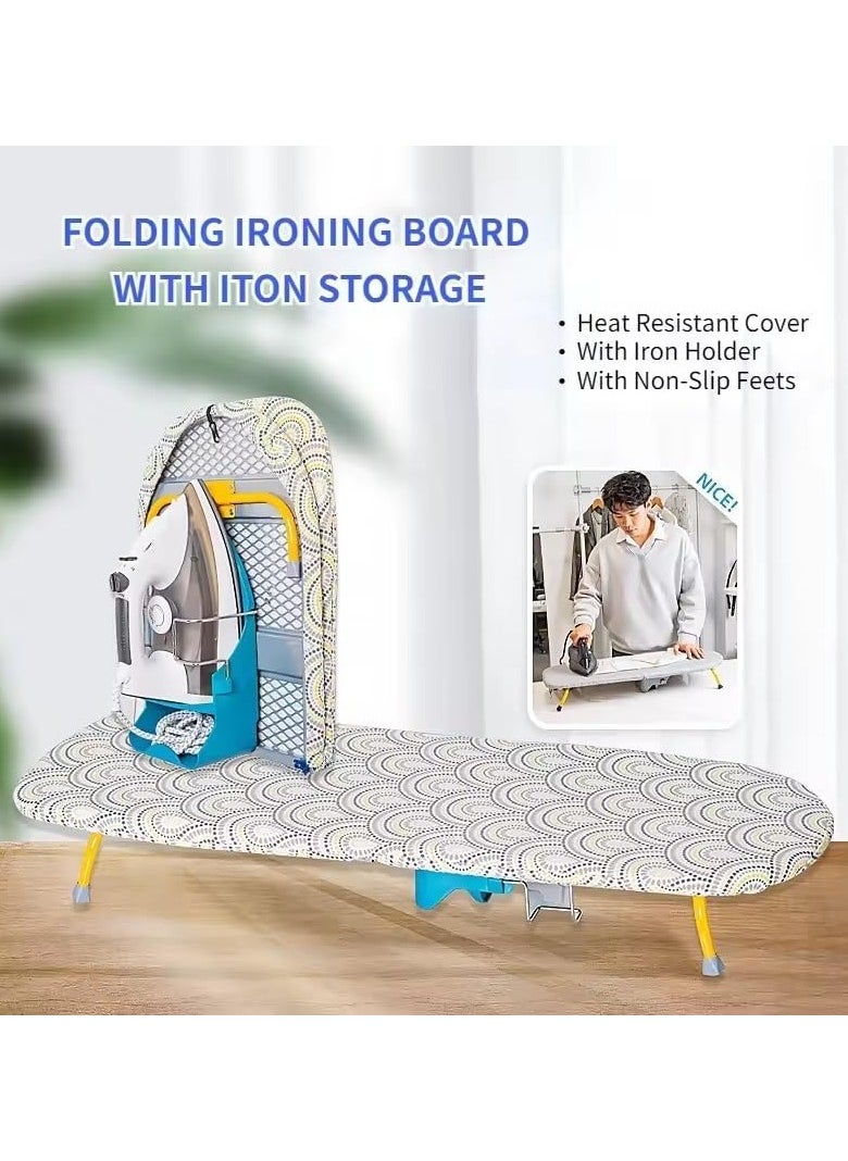 ADAK Compact Wall-Mounted Folding Ironing Board with Heat-Resistant Cover and Iron Storage - Space-Saving Adjustable Legs, Portable Tabletop Design for Home and Travel, designed for small space