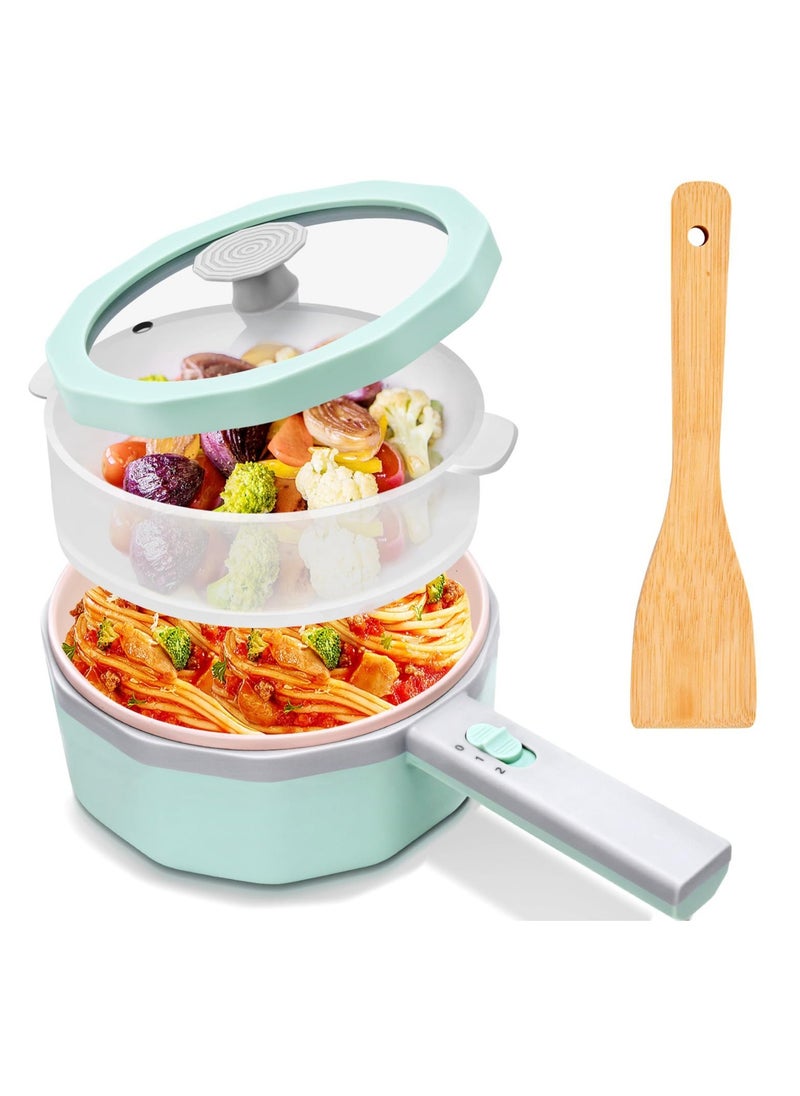 Electric Hot Pot with Steamer, 1.5L Non-Stick Ramen Cooker and Sauté Pan for Steak, Egg, Fried Rice, Soup, Portable Personal Cooker Perfect for Dorm and Apartment