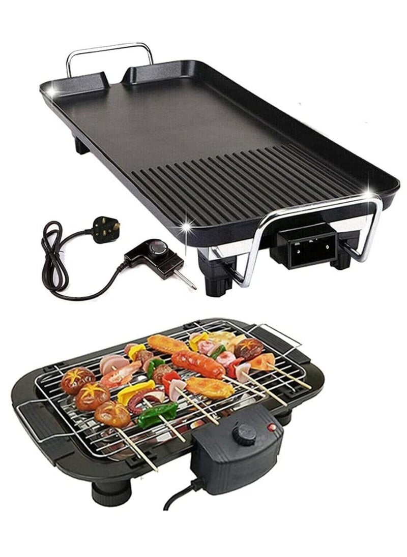 Portable Electric Grill with 5 Temperature Controls, Non-Stick BBQ Table Grill, Smokeless for Outdoor & Indoor Use