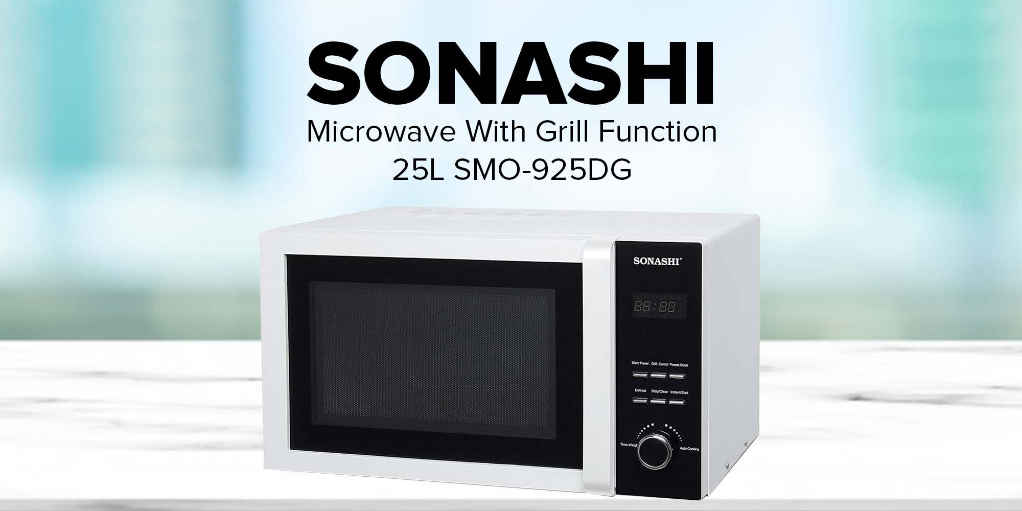 25L Microwave Oven - Digital Touch Control | Pull Open Door Handle with Child Safety Lock | 1000W Grill, Fast Heating and Defrost Function | Good for Home & Office with 5 Power Levels 25 L 1000 W SMO-925DG Black/White