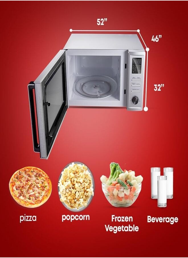 Tornado 36 Liters Digital Microwave Oven 3 in 1 with Grill function 10 Power Levels, 1000W, Child-Safety-Lock, Defrost Function, 8 Auto cooking function, Silver, MOM-C36BBE-S