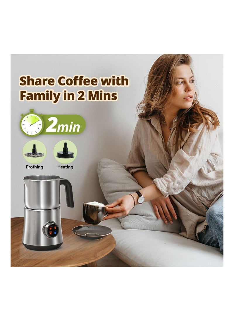 Detachable Electric Milk Frother 4-in-1, 304-Stainless-Steel 500ML Milk Steamer Hot and Cold Milk Foamer Versatile Hot Chocolate and Milk Foamer Milk Frother and Warmer for Coffee Cappuccino,Latte