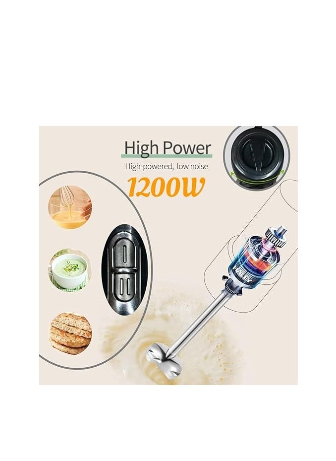 HALEY Hand Blender, 1200W Stainless Steel Hand Blender - 2 Speed Powerful Motor,Stainless Steel Blade,2-Year Warranty,HY-1109 (steel)