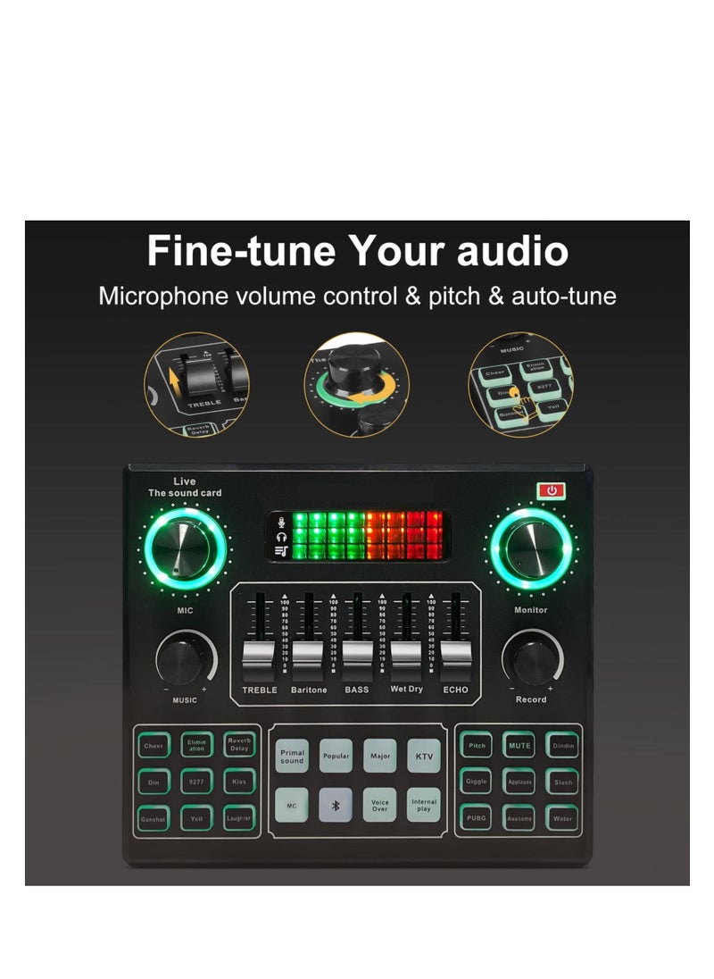 Live Sound Card Audio Mixer, Bluetooth Audio Mixer, Podcast Audio Interface with DJ Mixer Effects, Podcast Production Studio Equipment, Prefect for Streaming/Podcasting/Gaming