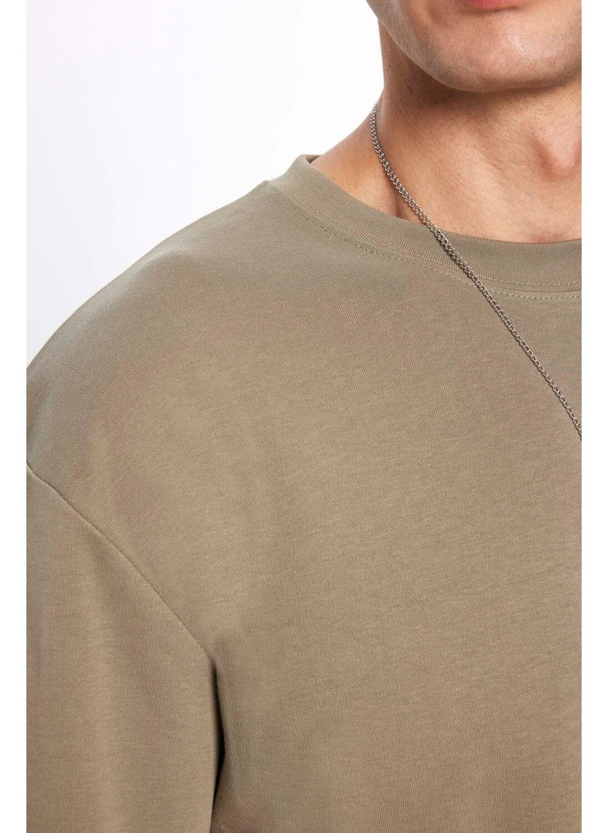 Unisex Oversize Wide Cut Cotton Soft Texture Basic Crew Neck Khaki T-Shirt