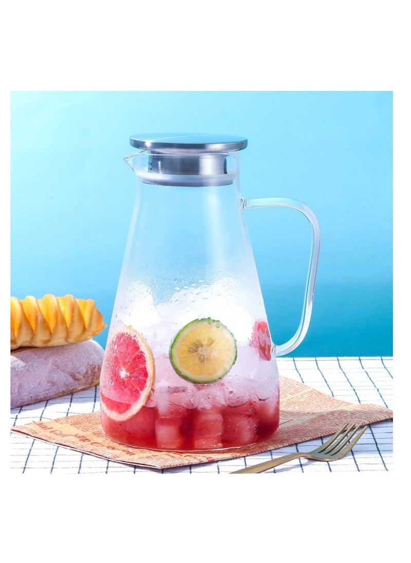 2 Liter 68 Ounces Glass Pitcher With Lid, Hot&Cold Water Pitcher With Handle, for Homemade Beverage, Juice, Iced Tea and Milk