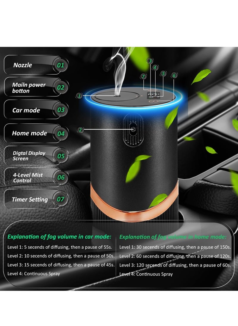 Waterless Car Essential Oil Diffuser, Car Air Freshener, for Essential Oils with Smart Cold Mist & No Leakage Tech, Cordless Aromatherapy Diffuser with Timing & 4 Mist Levels for Car, Room, Office