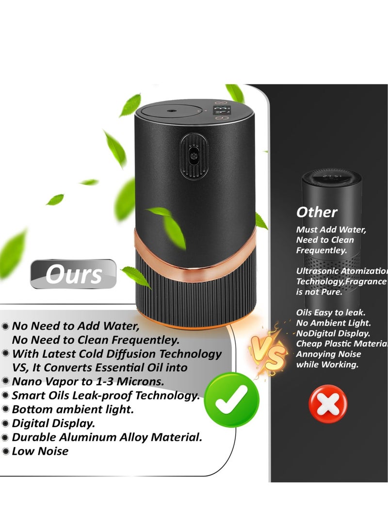 Waterless Car Essential Oil Diffuser, Car Air Freshener, for Essential Oils with Smart Cold Mist & No Leakage Tech, Cordless Aromatherapy Diffuser with Timing & 4 Mist Levels for Car, Room, Office