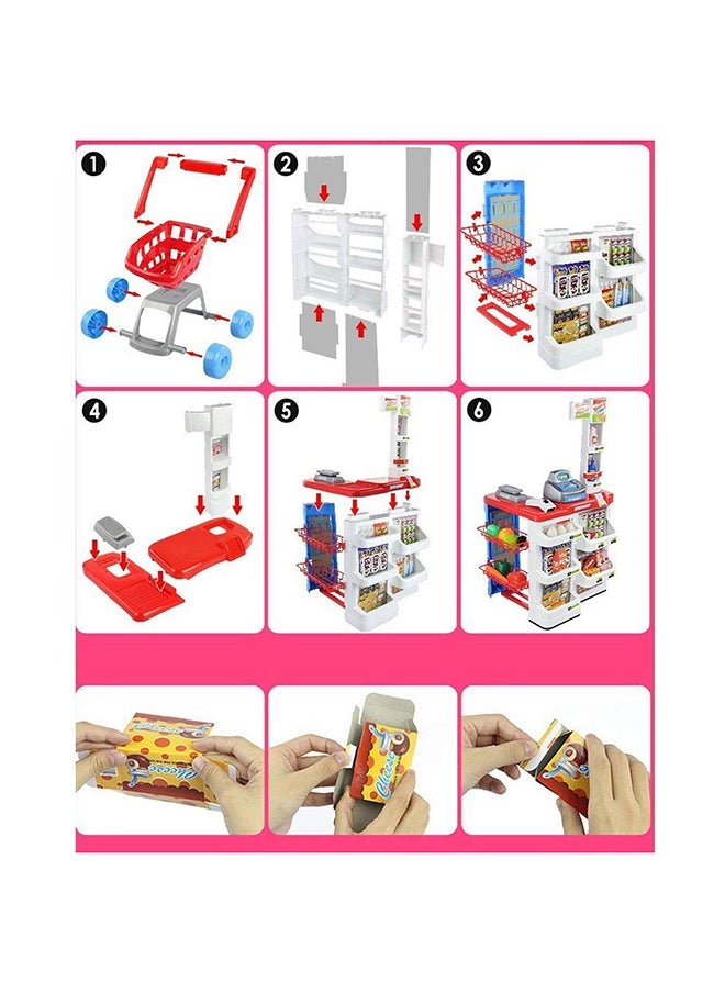 Home Pretend Supermarket Accessories With Trolley Role Play Set Toy For Kids 48x87x52cm