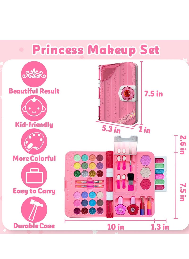 Kids Makeup Kit for Girl, 48Pcs Washable Pretend Makeup Kit Real Cosmetic, Safe & Non-Toxic Make Up Toys for 3-12 Year Old Kids, Birthday Girl Gifts(Pink)