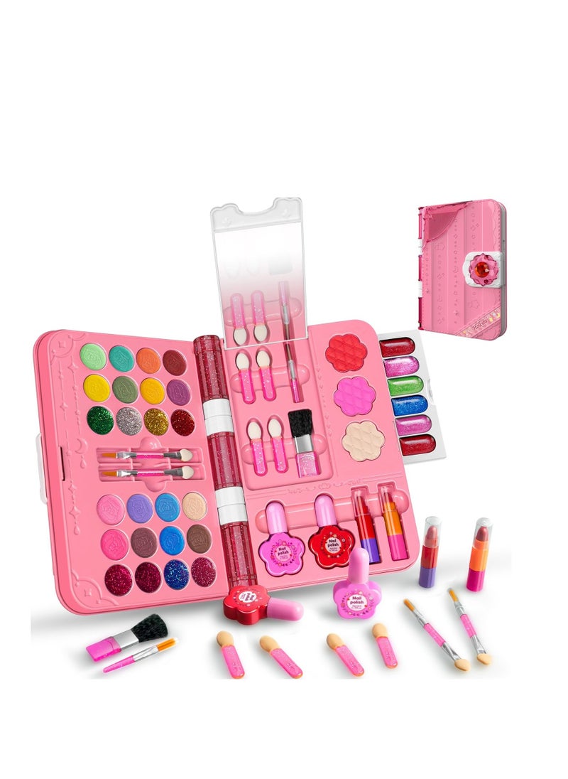 Kids Makeup Kit for Girl, 48Pcs Washable Pretend Makeup Kit Real Cosmetic, Safe & Non-Toxic Make Up Toys for 3-12 Year Old Kids, Birthday Girl Gifts(Pink)