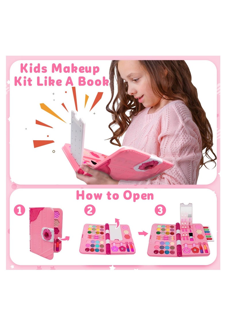 Kids Makeup Kit for Girl, 48Pcs Washable Pretend Makeup Kit Real Cosmetic, Safe & Non-Toxic Make Up Toys for 3-12 Year Old Kids, Birthday Girl Gifts(Pink)