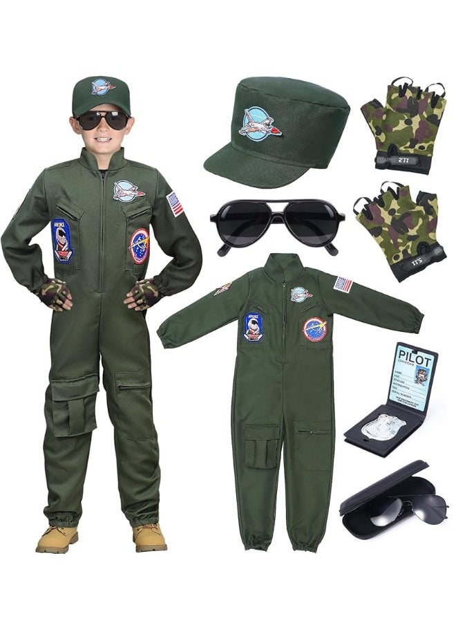 Tacobear Fighter Pilot Costume for Kids Boys Air Force Flight Suit Army Aviator Dress Up Accessory Halloween Birthday Cosplay