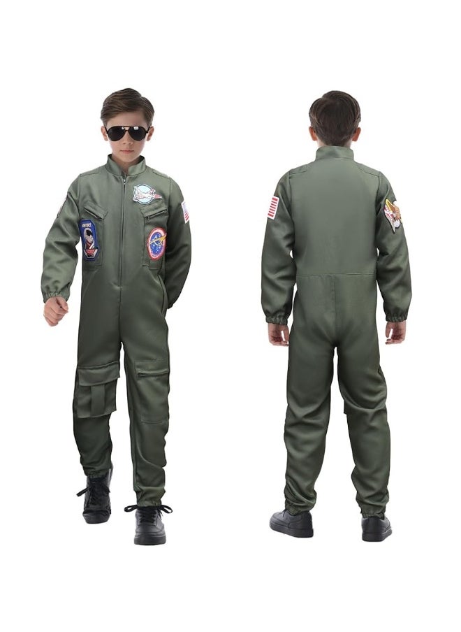 Tacobear Fighter Pilot Costume for Kids Boys Air Force Flight Suit Army Aviator Dress Up Accessory Halloween Birthday Cosplay