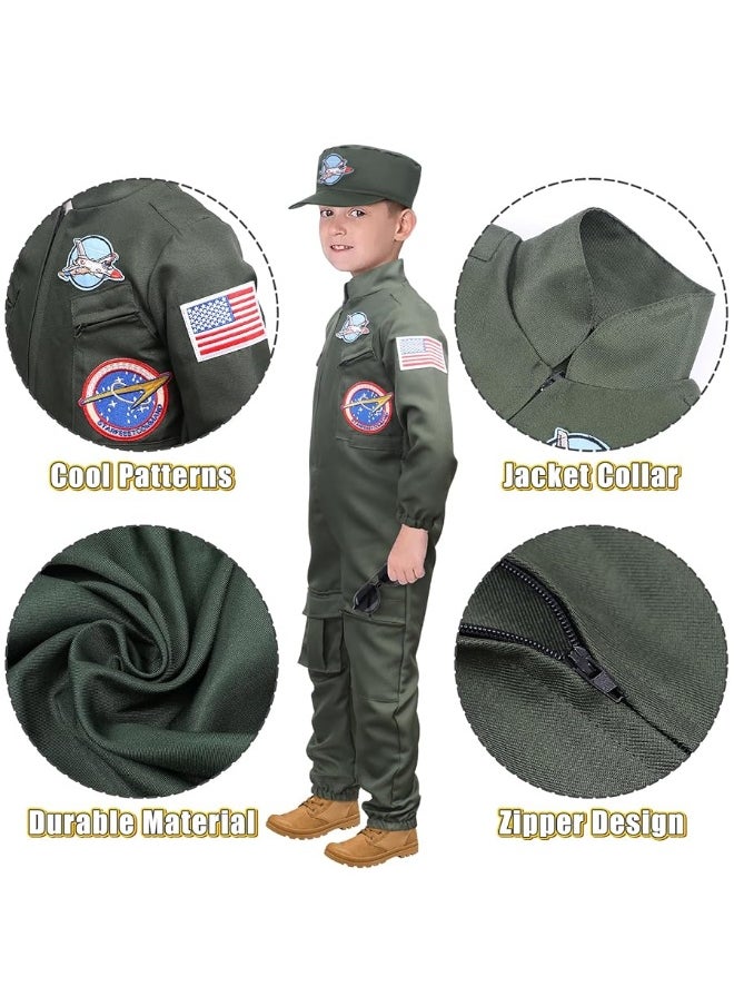 Tacobear Fighter Pilot Costume for Kids Boys Air Force Flight Suit Army Aviator Dress Up Accessory Halloween Birthday Cosplay