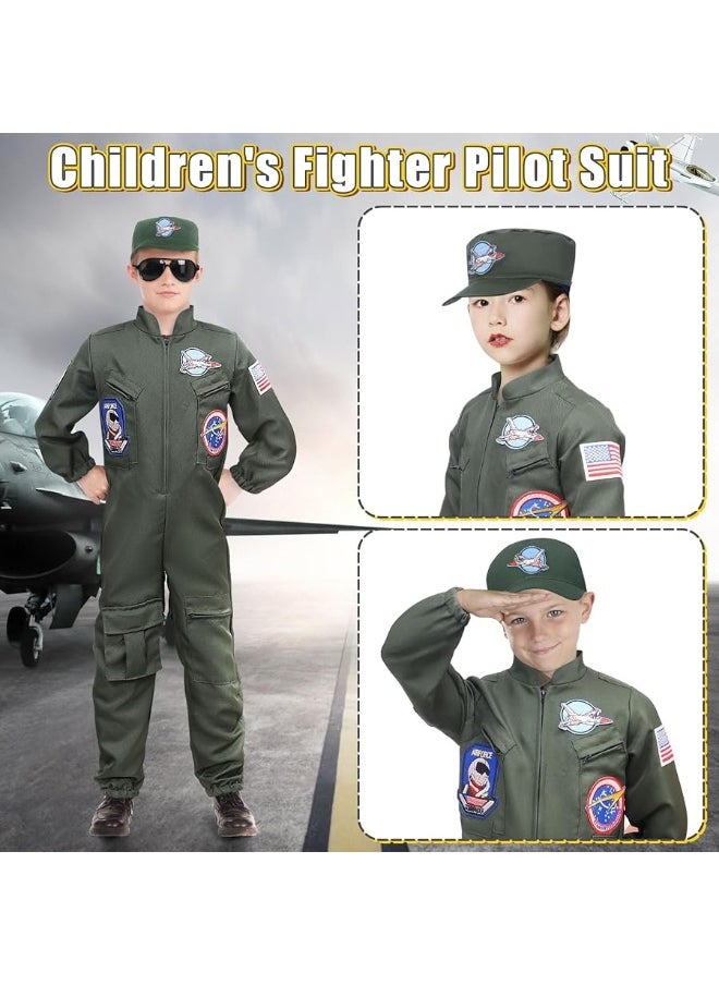 Tacobear Fighter Pilot Costume for Kids Boys Air Force Flight Suit Army Aviator Dress Up Accessory Halloween Birthday Cosplay