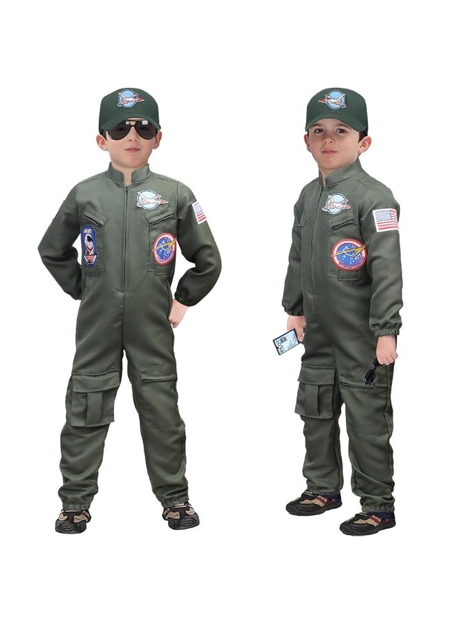Tacobear Fighter Pilot Costume for Kids Boys Air Force Flight Suit Army Aviator Dress Up Accessory Halloween Birthday Cosplay