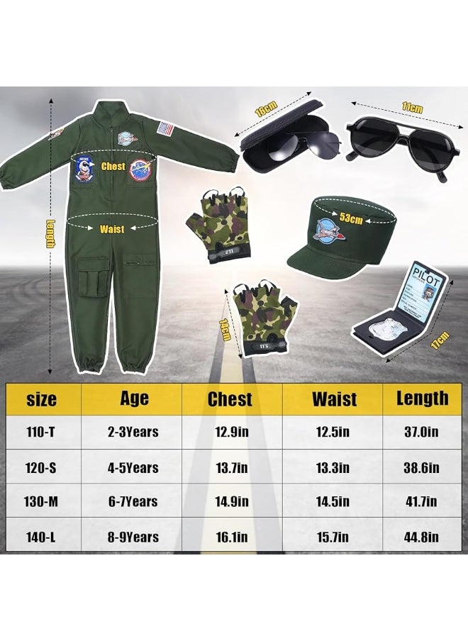 Tacobear Fighter Pilot Costume for Kids Boys Air Force Flight Suit Army Aviator Dress Up Accessory Halloween Birthday Cosplay
